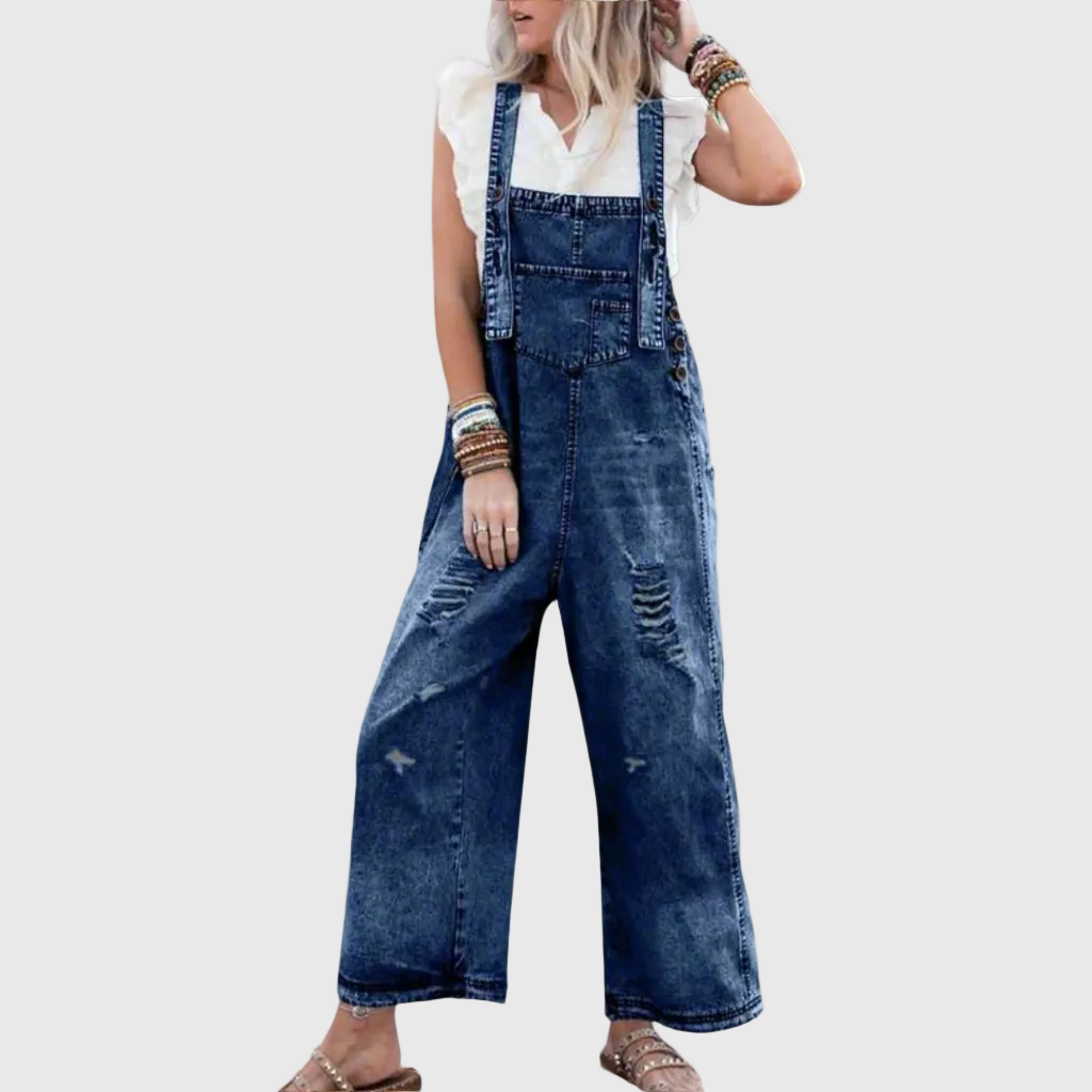 Yuna - Vintage-Wash Jumpsuit - Light Blue