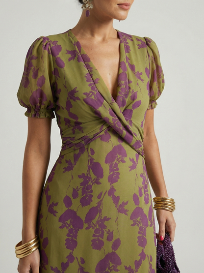 Odetta - Soft-Touch Floral Wrap Midi Dress - Green