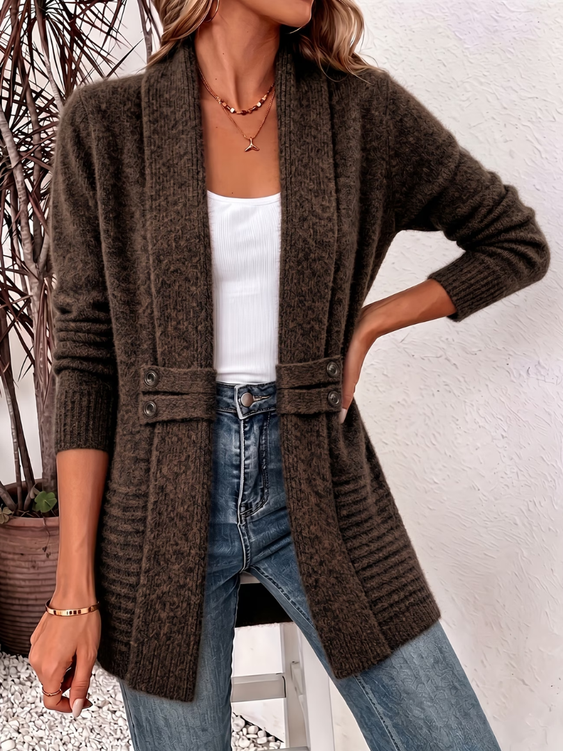 Abella - Soft-Touch Open-Knit Cardigan - Beige