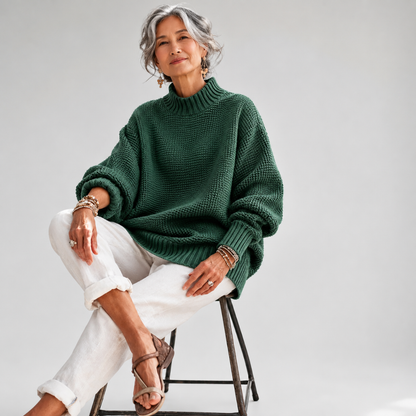 Oriane - Textured Mock-Neck Sweater - Green