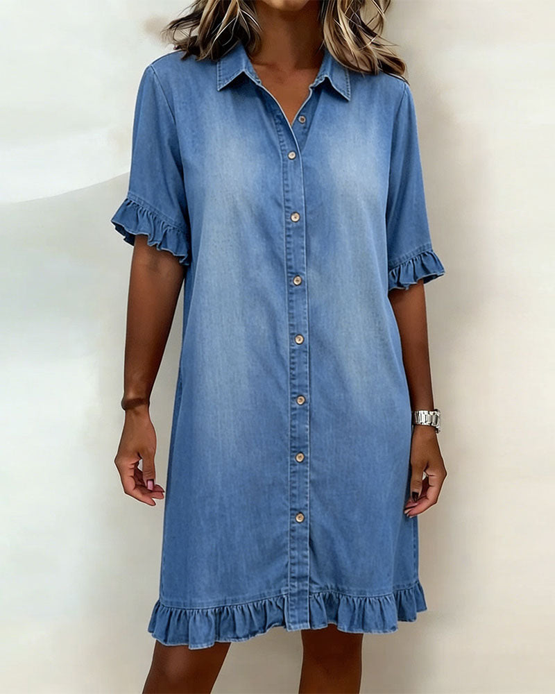 Kirella - Button Front Shirt Dress - Blue