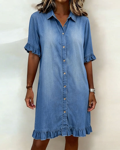 Kirella - Button Front Shirt Dress - Blue