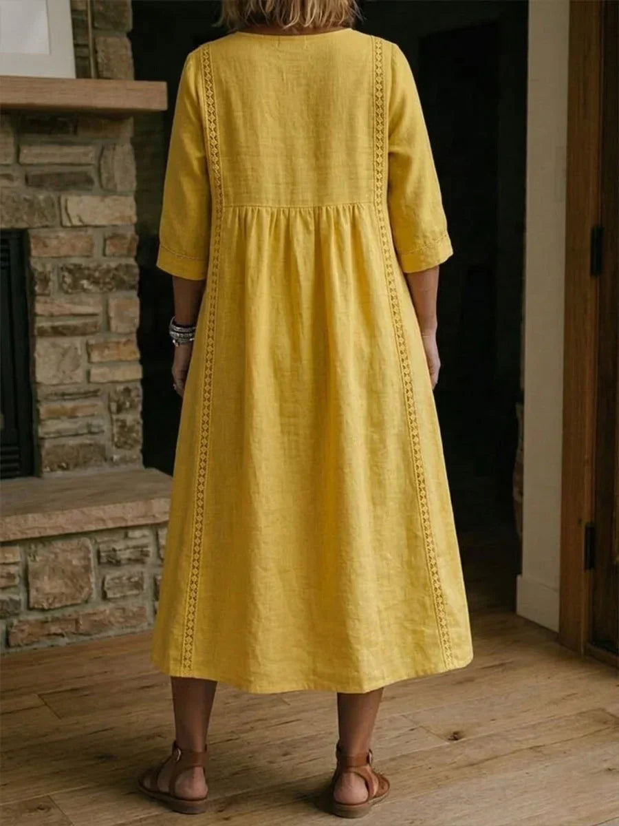 Rovina - Relaxed Midi Dress 3/4 Sleeve - Yellow