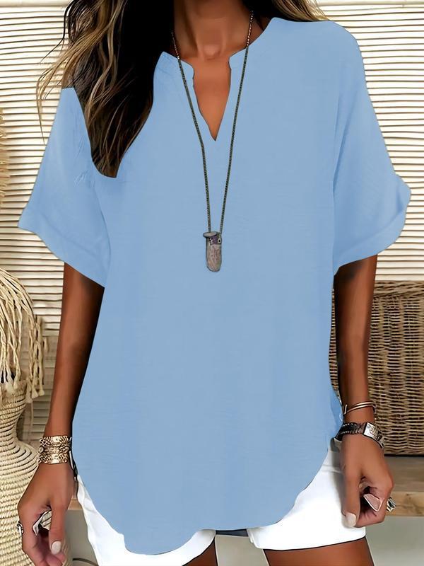 Xalina - Soft-Touch Notched-Neck Blouse - Navy Blue