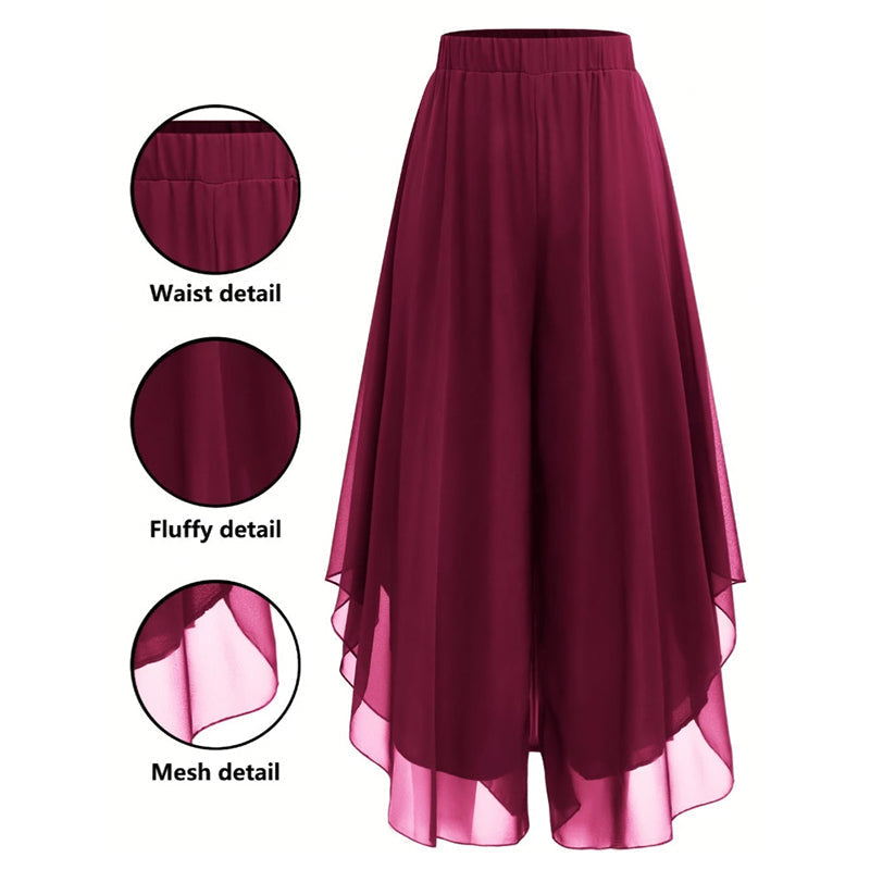 Hope - Chiffon Overlay Wide Leg Trousers - Red