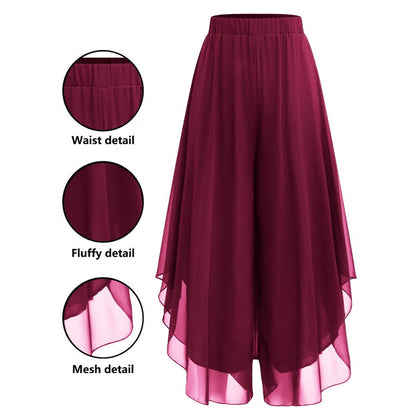 Hope - Chiffon Overlay Wide Leg Trousers - Red
