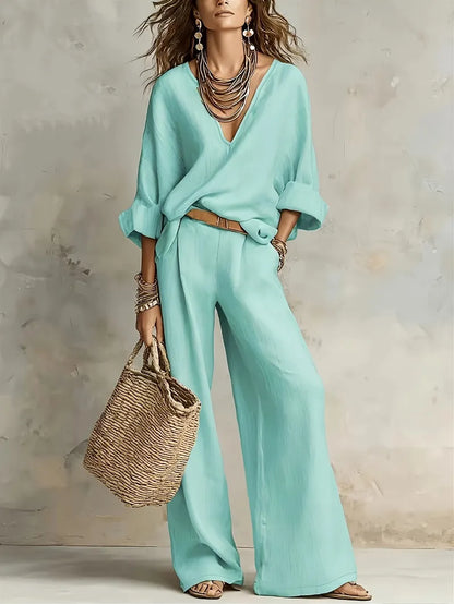 Zinnoria - Breezy Linen Two Piece Set - Pink