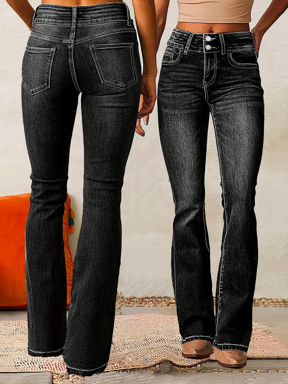 Evarra - Soft-Stretch High-Rise Flared Jeans - Dark Blue