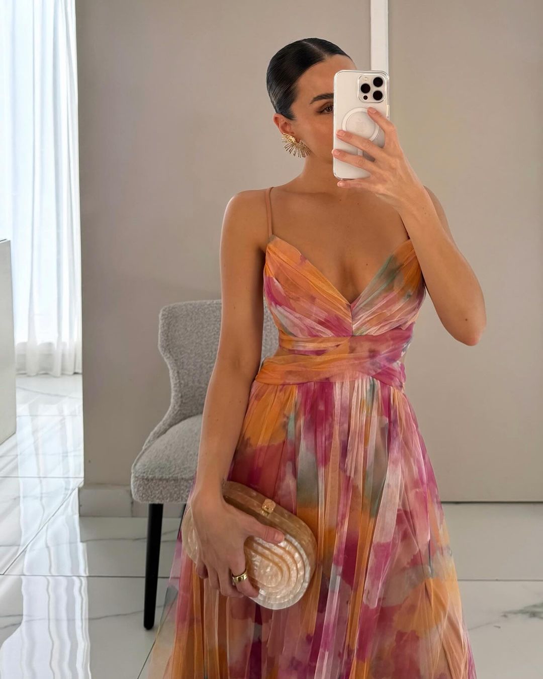 Nalina - Flowy Floral Maxi Dress - Orange