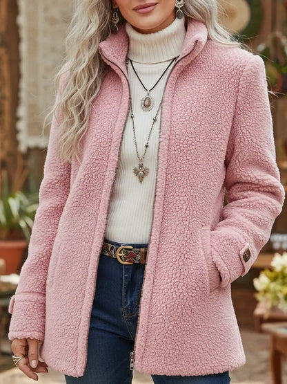 Eliza - Soft-Touch High-Collar Coat - Pink