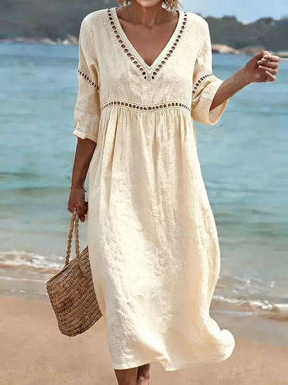 Quessia - Soft-Touch V-Neck Dress - White