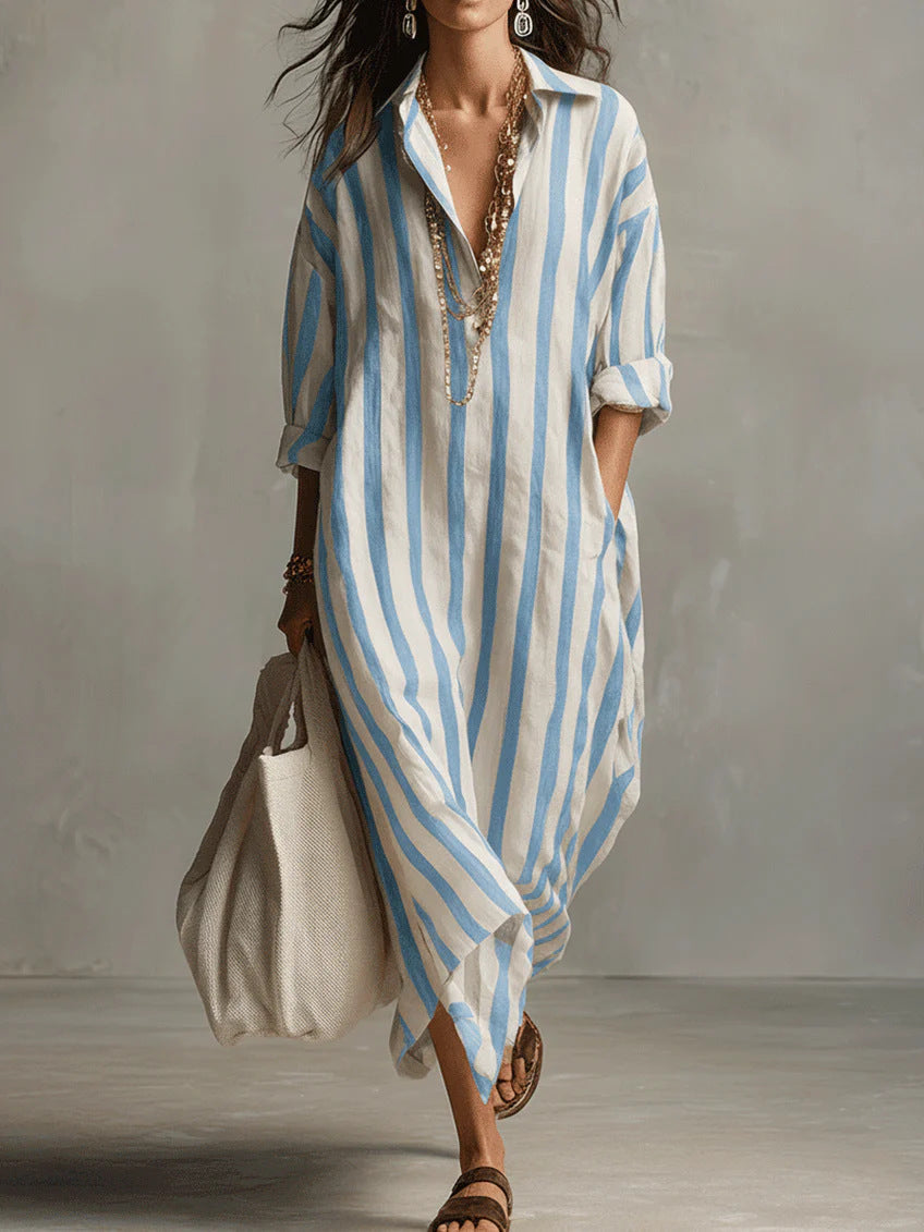 Xanthe - Breezy Linen Maxi Dress - Blue