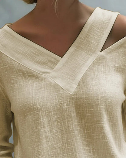 Calira - Soft-Touch V-Neck Off-Shoulder Top - White