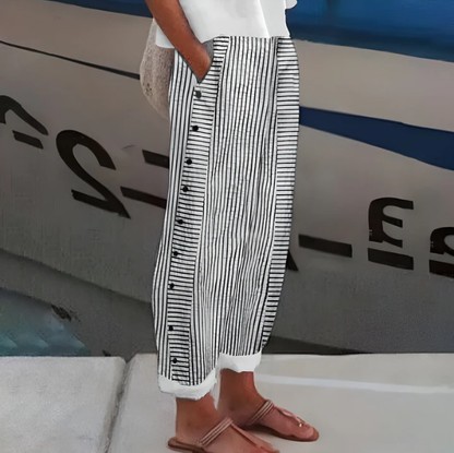 Yareli - Striped Wide Leg Trousers - Blue
