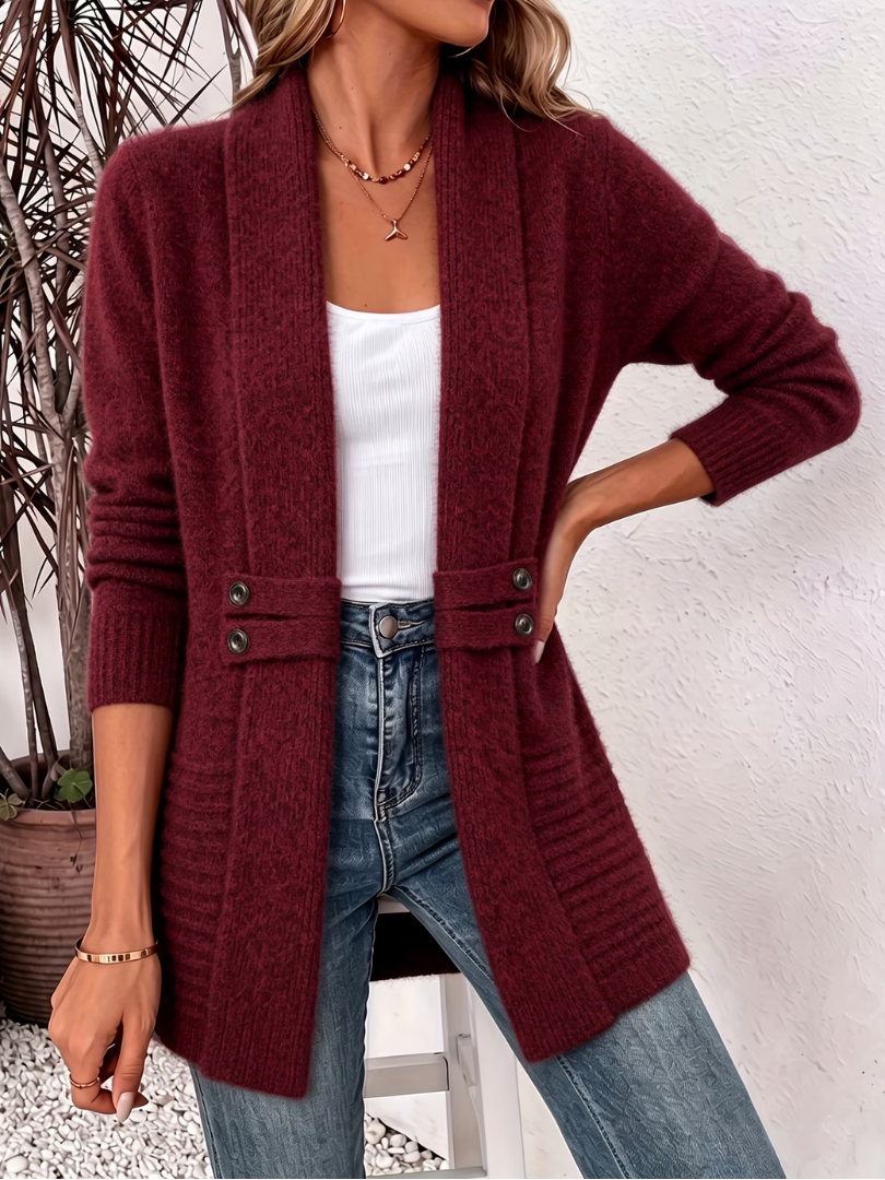 Abella - Soft-Touch Open-Knit Cardigan - Beige