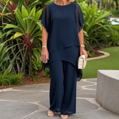 Jessenia - Layered Tunic and Trousers Set - Navy
