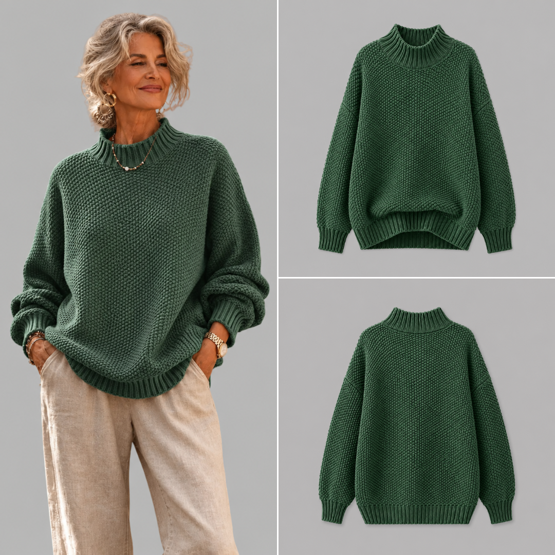 Oriane - Textured Mock-Neck Sweater - Green