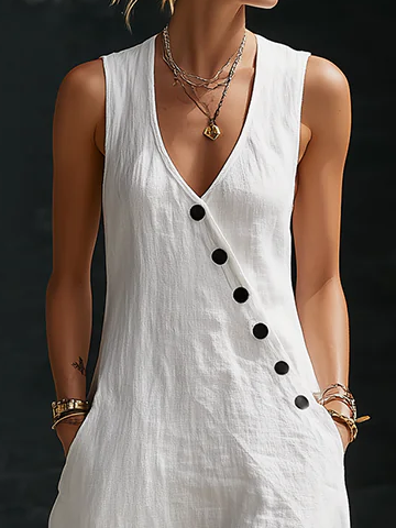 Elaria - Structured V-Neck Long-Sleeve Midi Dress - White