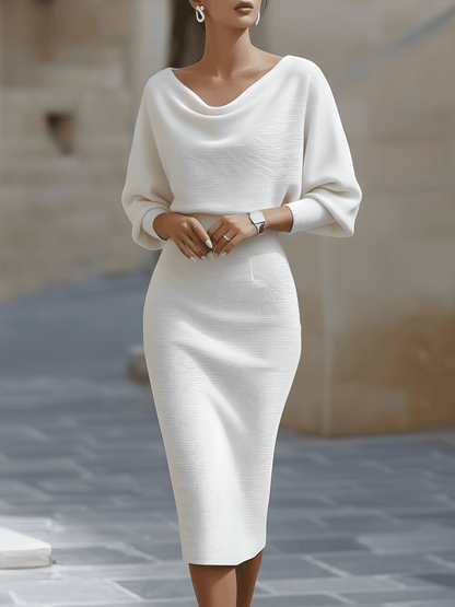 Avalon - Soft-Touch Batwing Midi Dress - White