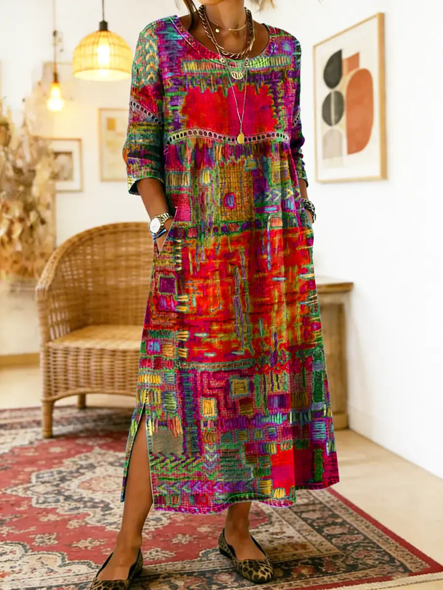 Maelle - Printed Loose Midi Dress Casual Fit - Yellow