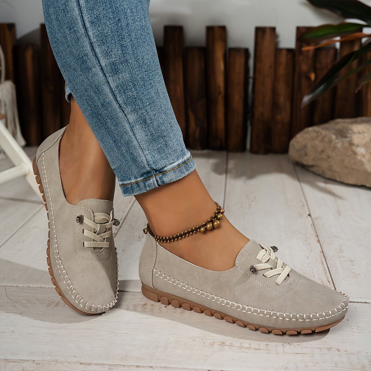 Oline - Cushioned Slip-On Shoes - Beige