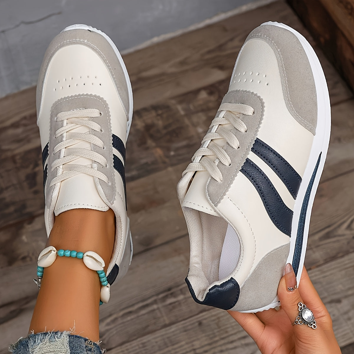 Eirene - Lace-Up Casual Sneakers - White