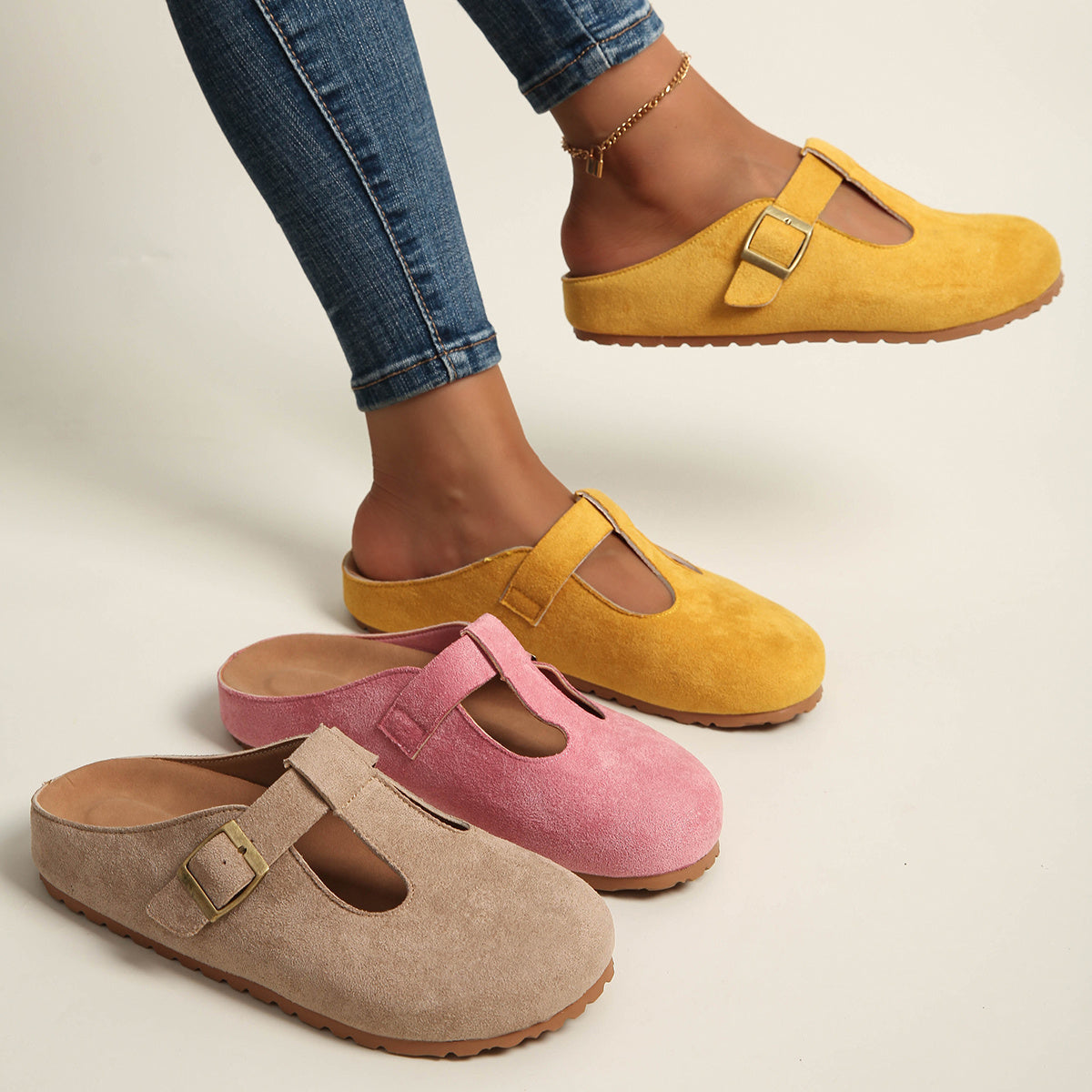 Korae - Buckle T-Strap Clogs - Yellow