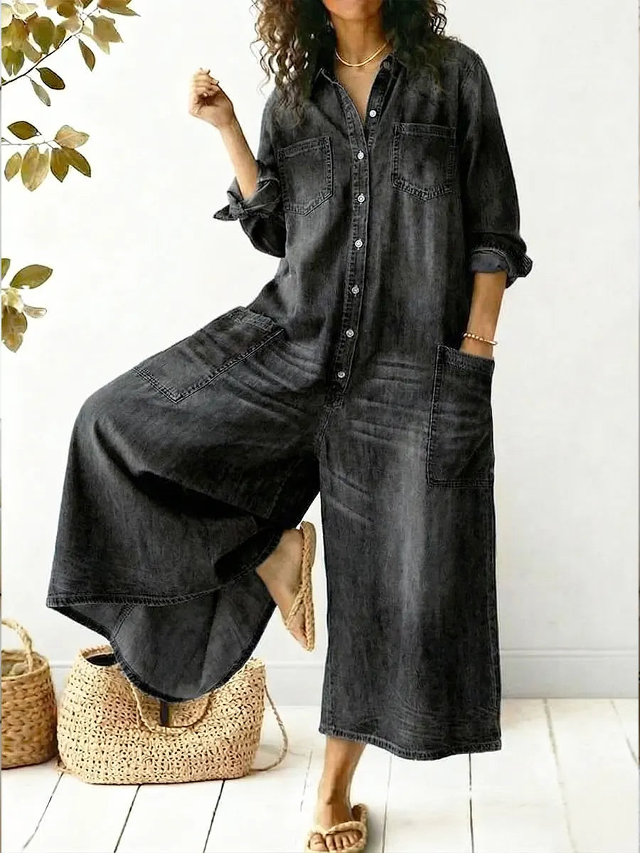 Aminta - Denim Wide Leg Jumpsuit - Blue