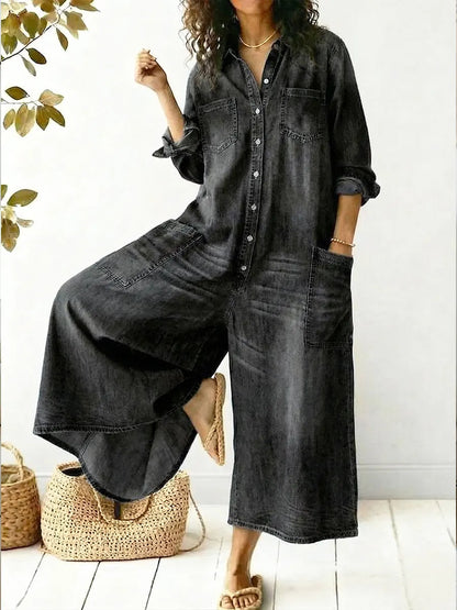 Aminta - Denim Wide Leg Jumpsuit - Blue