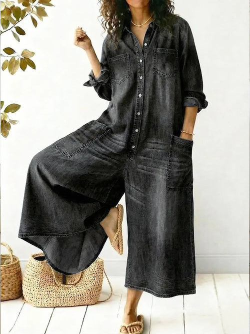 Aminta - Denim Wide Leg Jumpsuit - Blue
