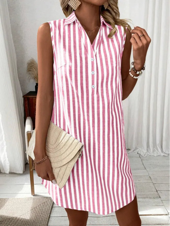 Anora - Soft-Touch Striped Shirt Dress - Pink