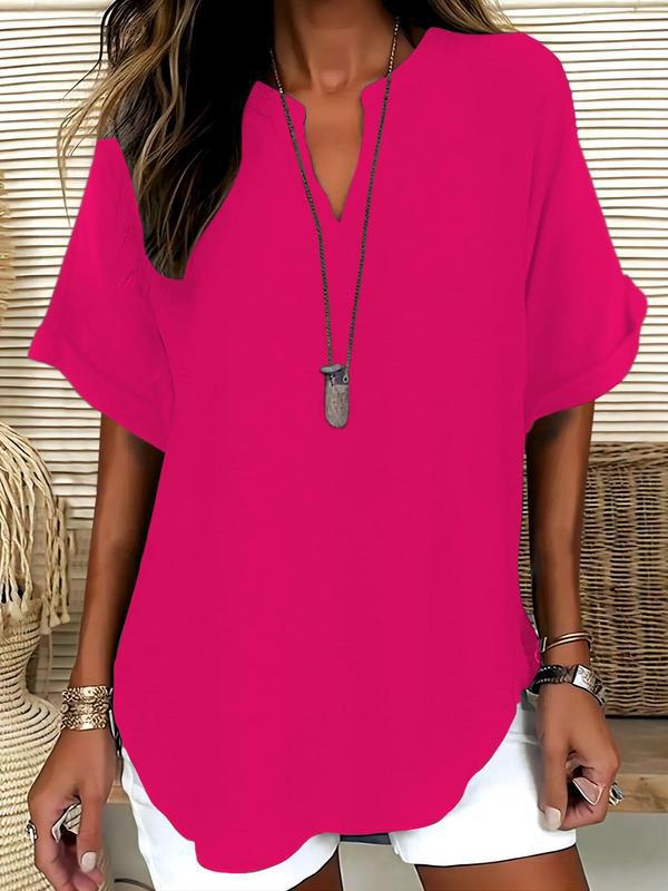 Xalina - Soft-Touch Notched-Neck Blouse - Navy Blue