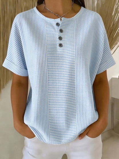 Selvara - Striped Button Blouse - Blue