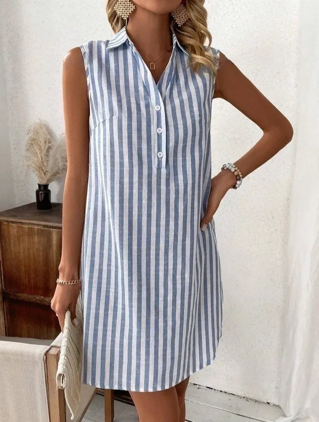 Anora - Soft-Touch Striped Shirt Dress - Light Blue