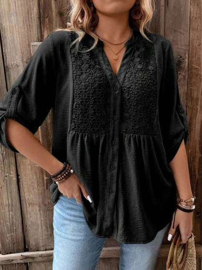 Halina - Soft-Touch V-Neck Blouse - Khaki