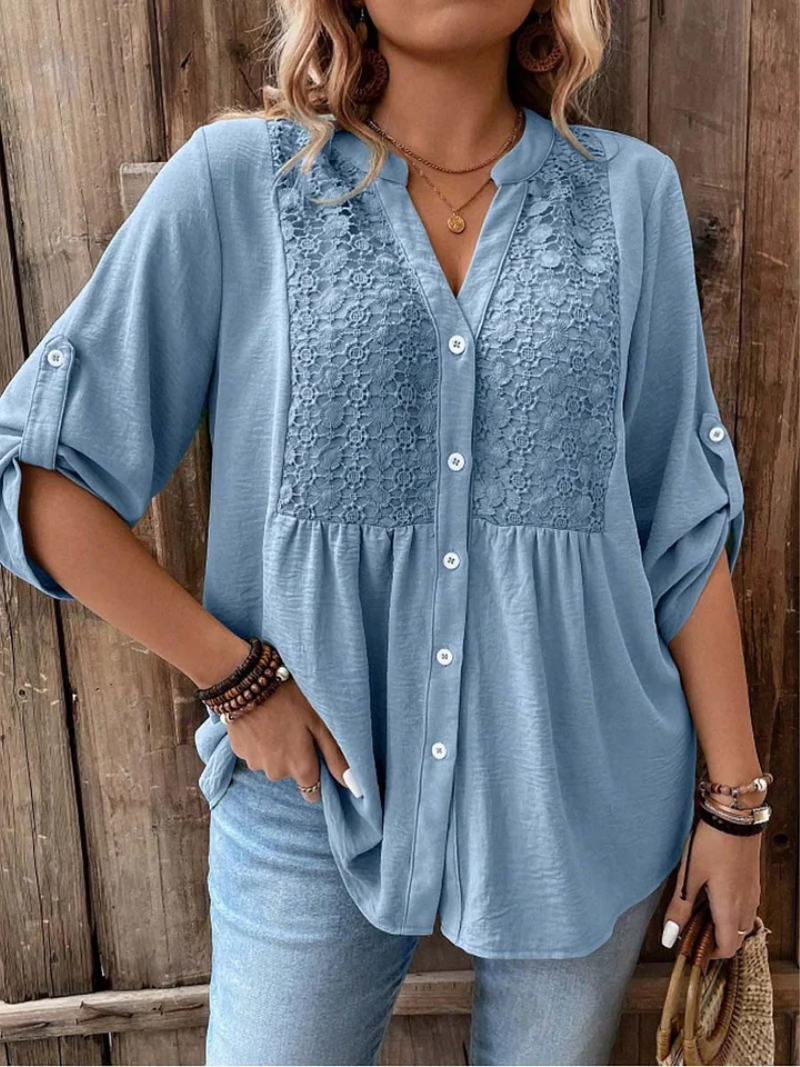 Halina - Soft-Touch V-Neck Blouse - Khaki