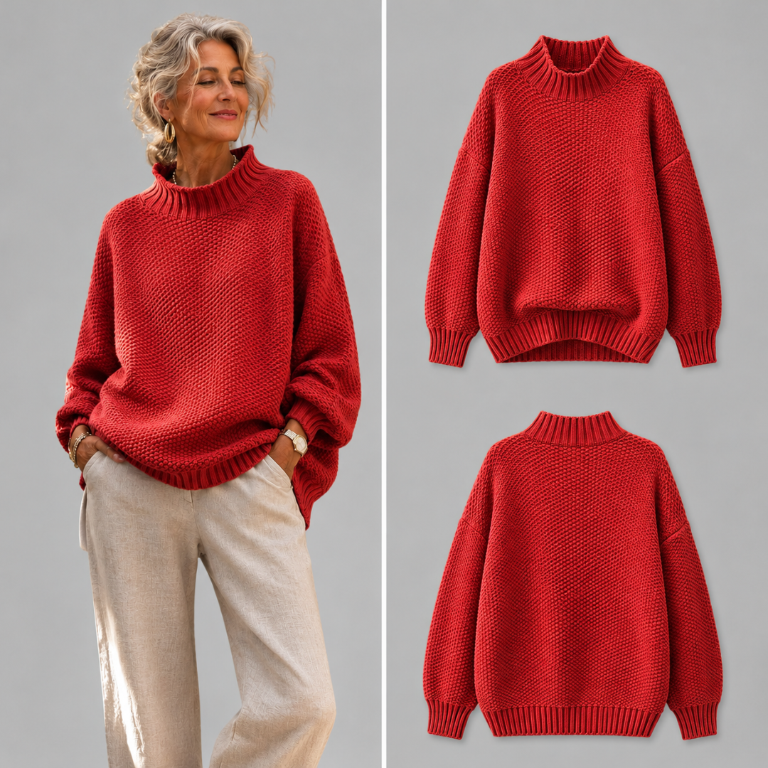 Oriane - Textured Mock-Neck Sweater - Green