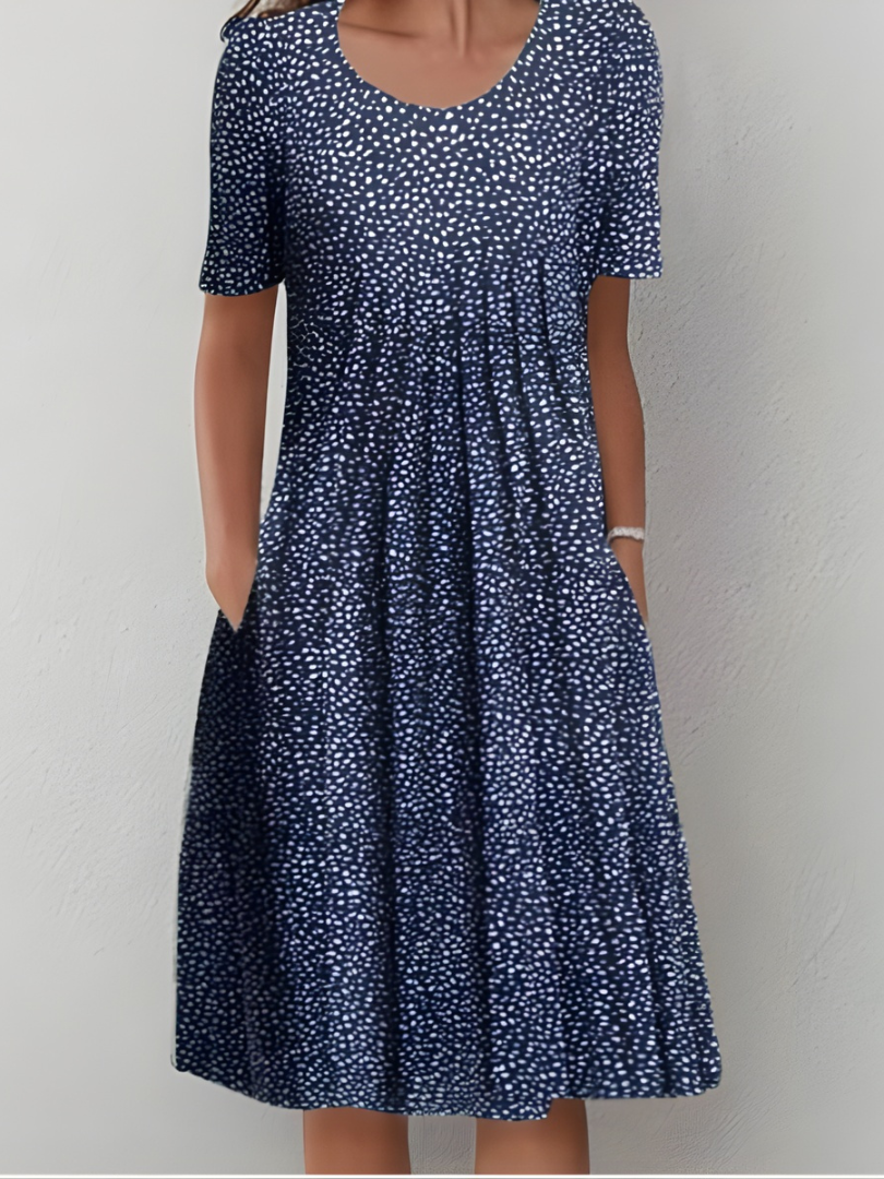 Amelia - Soft-Touch Pleated Dress - White (Red Flowers)