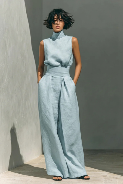 Nerina- Sleeveless Wide-Leg Jumpsuit - Blue