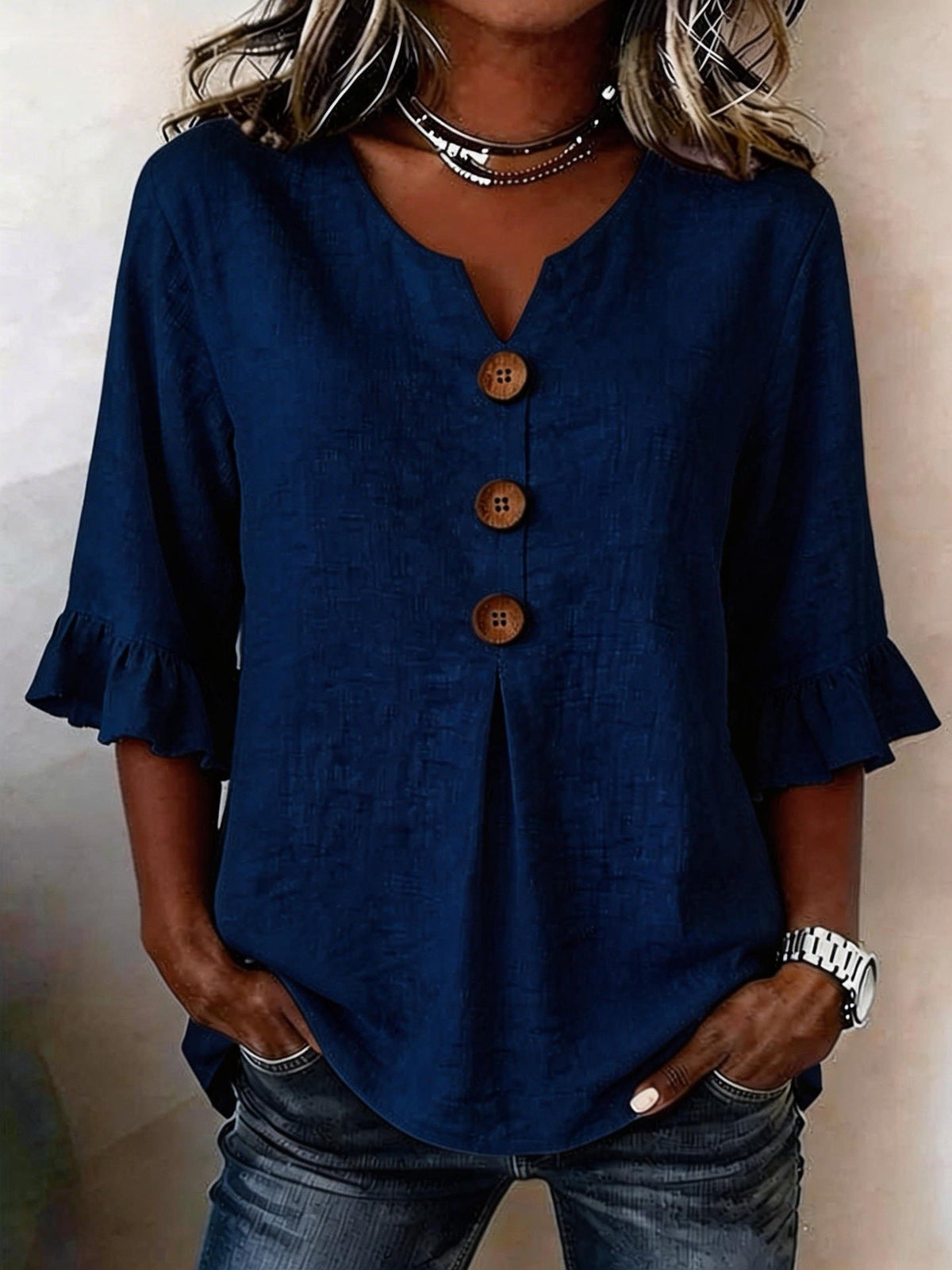 Jessara - Ruffle-Sleeve Linen Blouse - White
