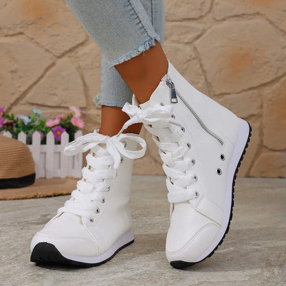 Deloriane - Casual Lace Up Ankle Boots - Black