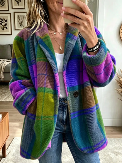 Apollonia - Plush Oversized Checked Jacket - Red