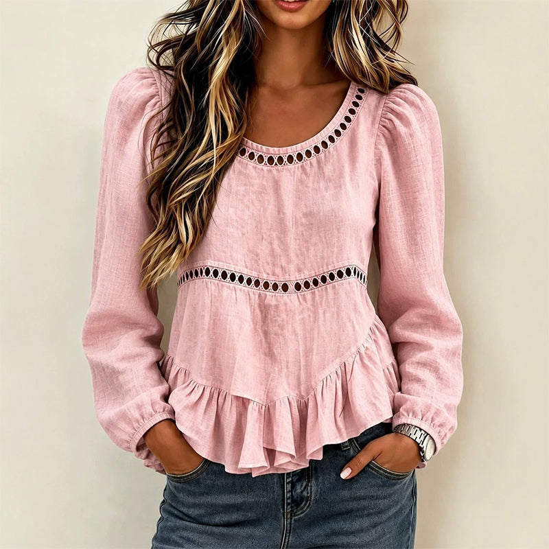 Genevelle - Soft-Touch Ruffled Blouse - Pink