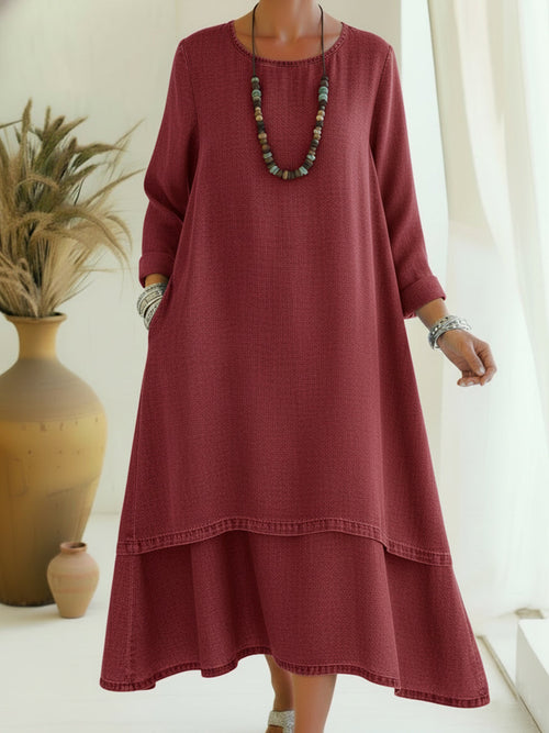 Sienna - Soft-Touch Long-Sleeve Midi Dress - Blue