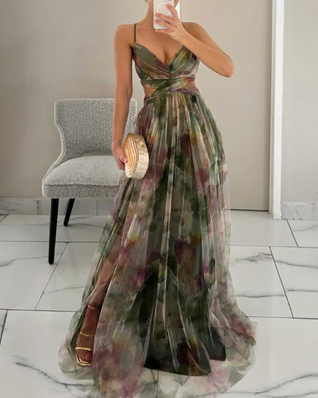 Nalina - Flowy Floral Maxi Dress - Orange