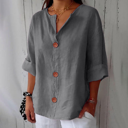 Piera - Breezy Linen Blouse - Beige