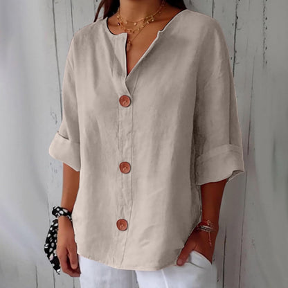 Piera - Breezy Linen Blouse - Beige
