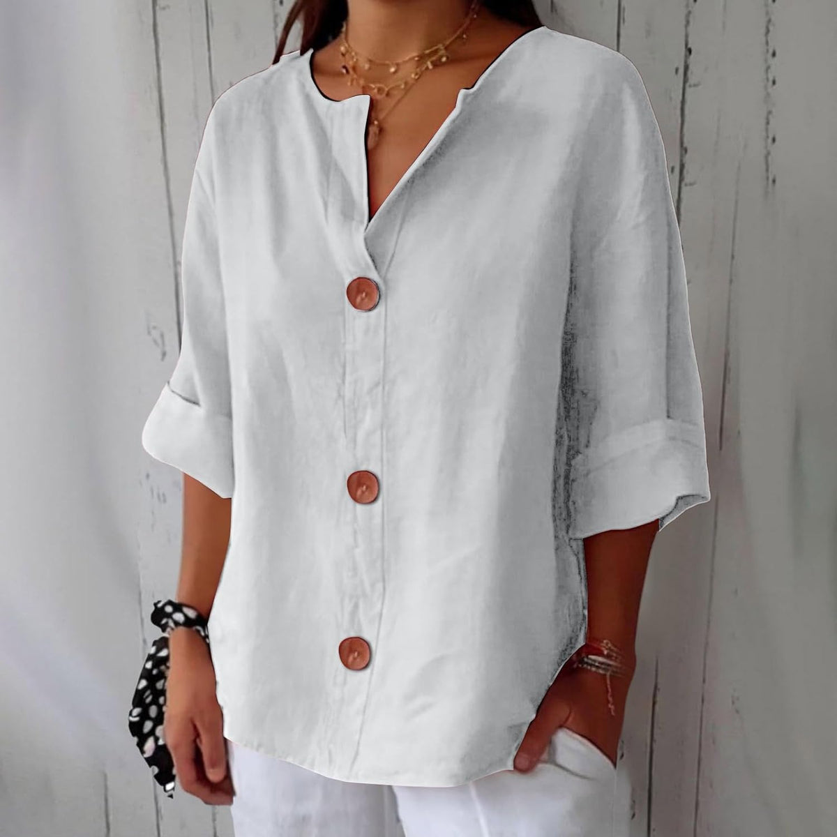 Piera - Breezy Linen Blouse - Beige
