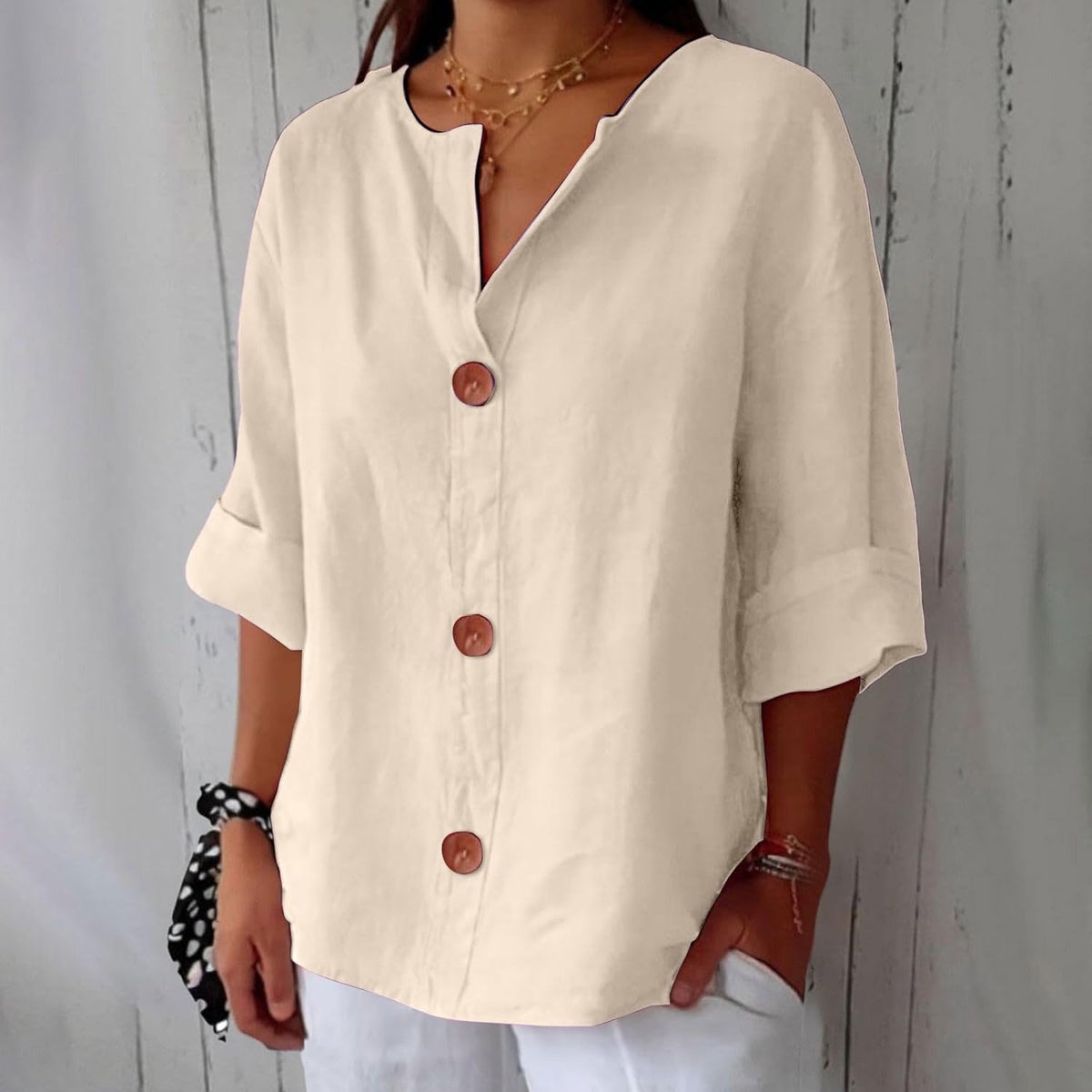 Piera - Breezy Linen Blouse - Beige
