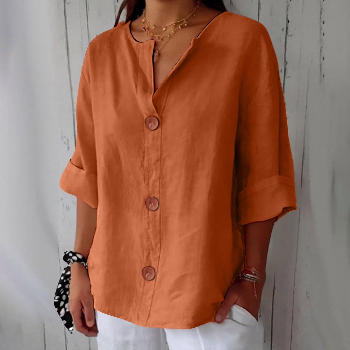 Piera - Breezy Linen Blouse - Beige